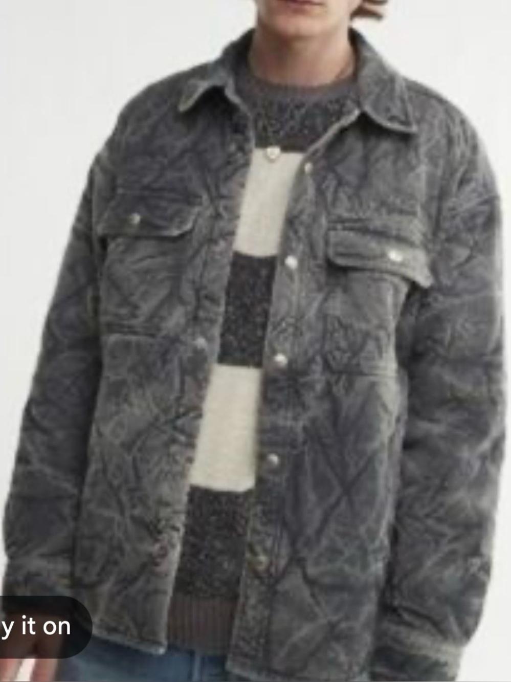 BDG Corduroy Quilted Shacket Grey